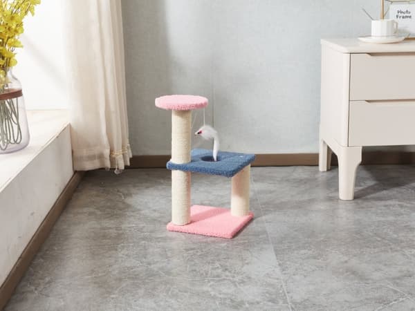LIVIT Premium Kissan Talo raapimispuulla, vaaleanpunainen, 20x20x38 cm