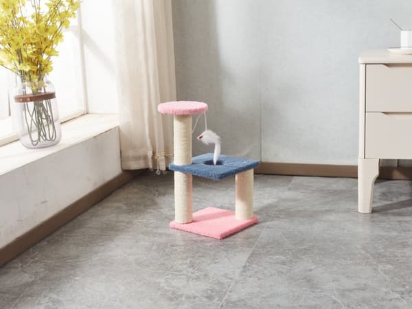 LIVIT Premium Kissan Talo raapimispuulla, vaaleanpunainen, 20x20x38 cm