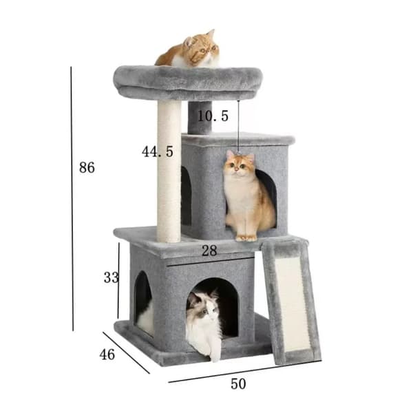 LIVIT Premium kissatalo raapimispuulla, harmaa, 50x46x86 cm