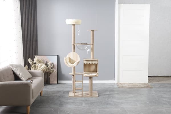LIVIT Premium kissatalo raapimispuulla, beige, 40x60x155 cm