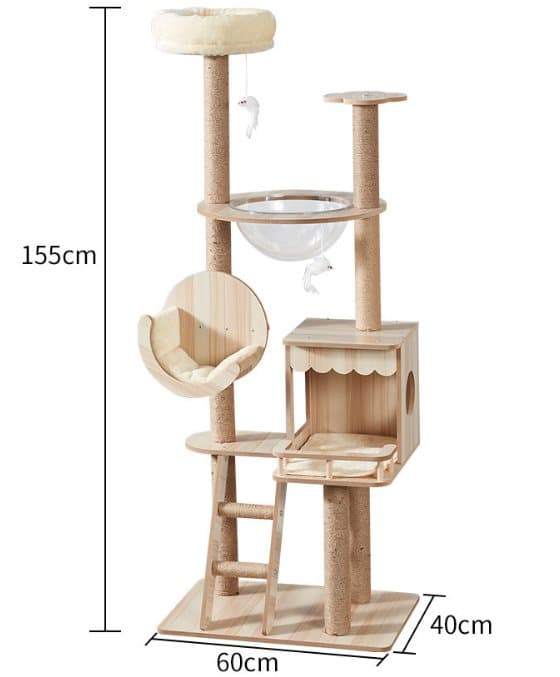 LIVIT Premium Katt Hus med Klösträd, Beige, 40x60x155 cm