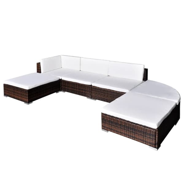 vidaXL haveloungesæt 6 dele med hynder polyrattan brun