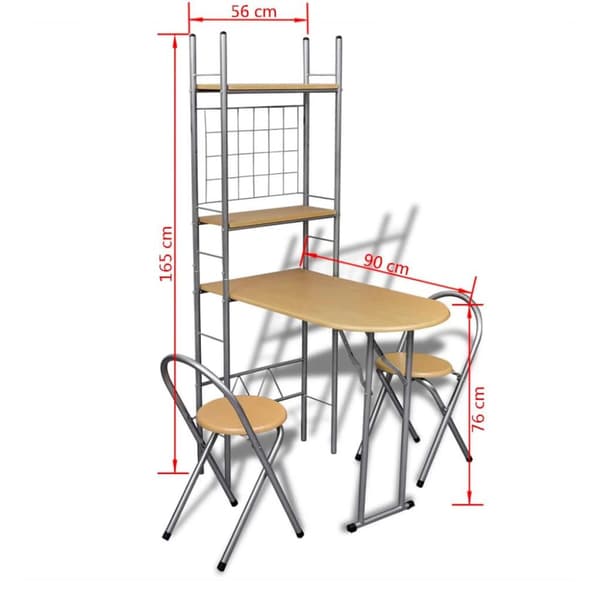 vidaXL Fällbart frukost bar set med 2 stolar
