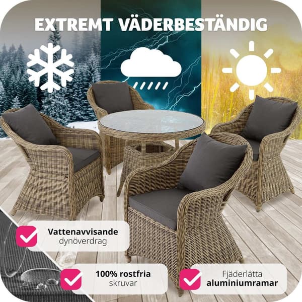 Lyxig möbelgrupp i konstrotting med 4 fåtöljer och bord - natur