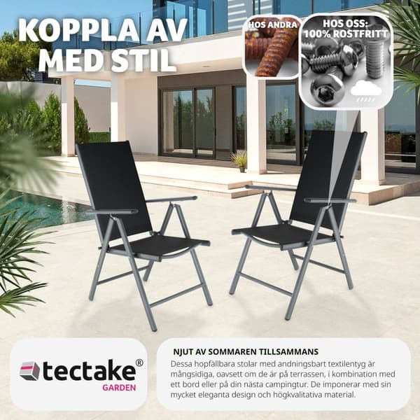 2 hopfällbara trädgårdsstolar i aluminium - antracit