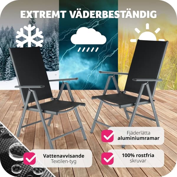 2 hopfällbara trädgårdsstolar i aluminium - antracit