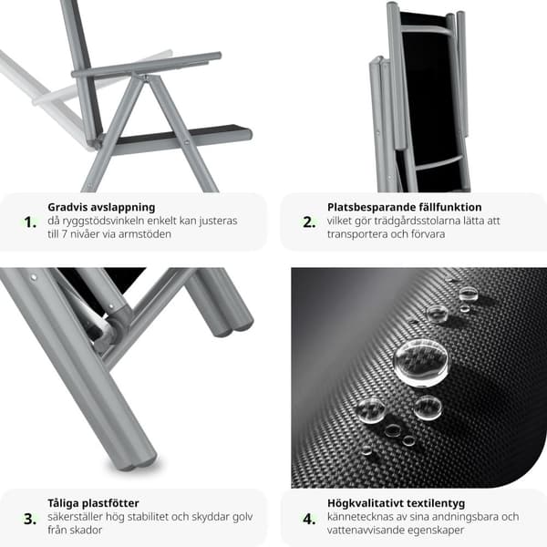 2 hopfällbara trädgårdsstolar i aluminium - silver