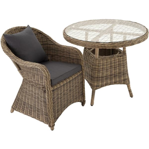 Polyrattan havemøbelsæt med 4 kurvestole + bord - natur