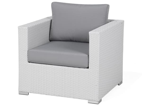 Trädgård Loungegrupp Vit Konstrotting Vit Dynor 8-sits med Fåtölj Bord och Ottoman