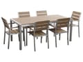 Miniatyrbild 1 av 7: Trädgårdsmöbelset Brun Rektangulärt Bord Stolar Utomhus 6-sits Plast Trä Bordsskiva Aluminium Ram