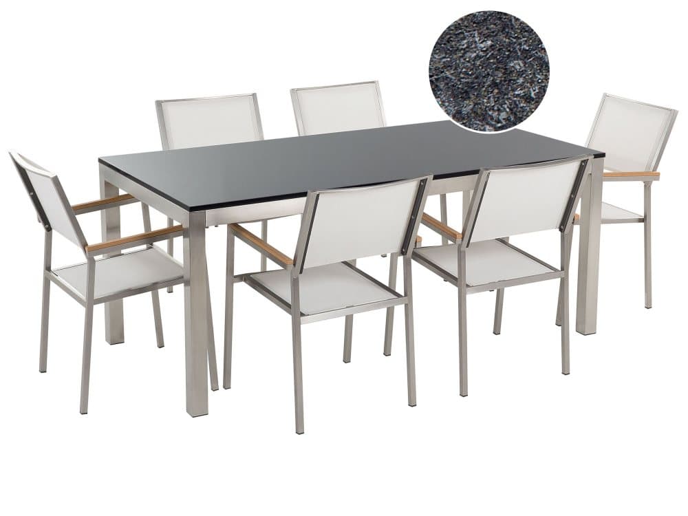Trädgårdsmöbelset av granit bord och 6 stolar vit GROSSETO
