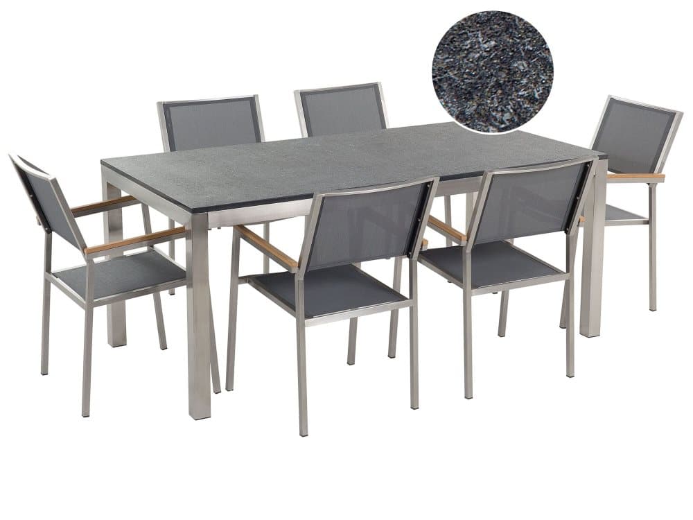 Trädgårdsmöbelset av granitbord och 6 grå stolar GROSSETO