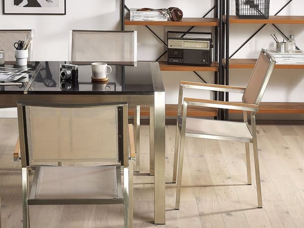 Trädgårdsmöbelset Beige med Grå Bordsskiva Granit 6 Platser 180 x 90 cm Trippel Bordsskiva