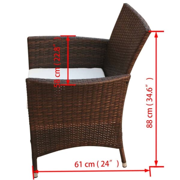 vidaXL udendørs spisebordssæt 7 dele med hynder polyrattan brun