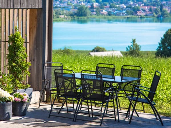 7 delar Trädgårdsmöbelset Svart 6-sits Bord Hopfällbara Stolar Modern Trädgård