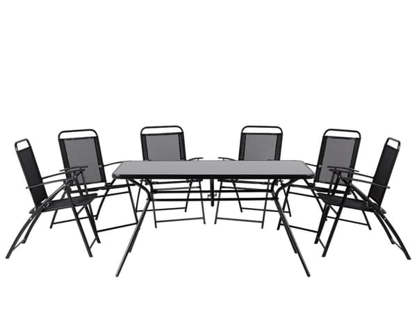 7 delar Trädgårdsmöbelset Svart 6-sits Bord Hopfällbara Stolar Modern Trädgård