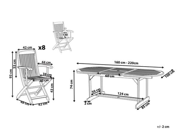 Trädgårdsmöbelset Akaciaträ 8-sits Bord Hopfällbara Stolar Rustik Design