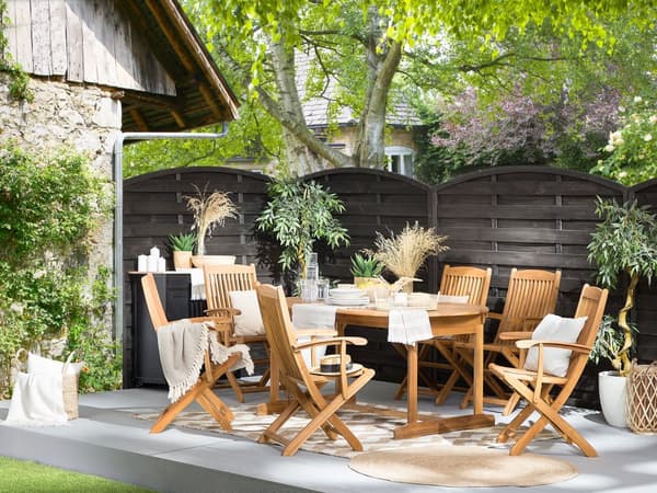 Trädgårdsmöbelset Akaciaträ 8-sits Bord Hopfällbara Stolar Rustik Design