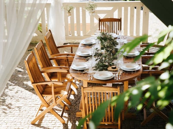 Trädgårdsmöbelset Akaciaträ 8-sits Bord Hopfällbara Stolar Rustik Design