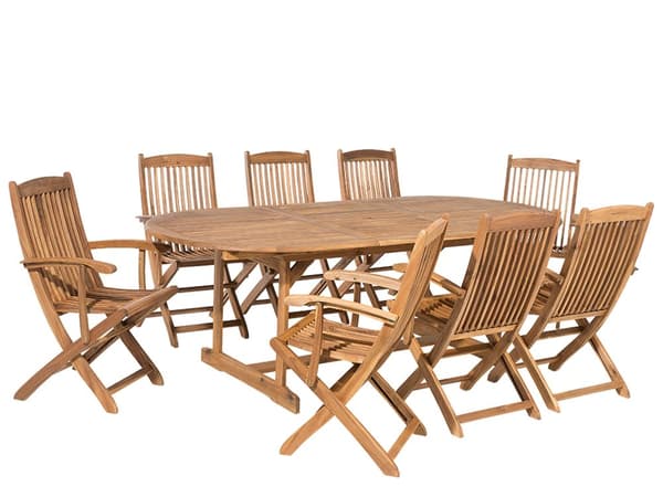 Trädgårdsmöbelset Akaciaträ 8-sits Bord Hopfällbara Stolar Rustik Design