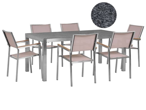 Ulkoruokailuryhmä harmaa/beige kuudelle graniittitaso rosteri polyesteri