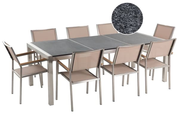 Ulkoruokailuryhmä harmaa/beige kahdeksalle 3-osainen graniittitaso rosteri polyesteri