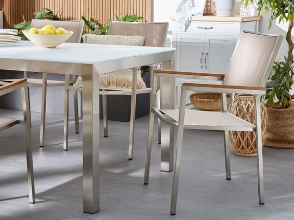 Ulkoruokailuryhmä harmaa/beige kuudelle 3-osainen graniittitaso rosteri polyesteri