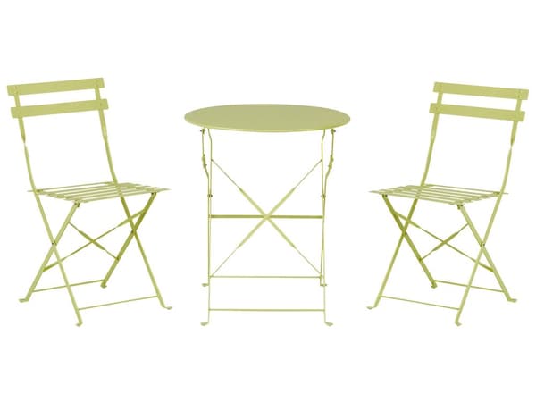 3 Delar Balkongset Lime Grön Metal Bord och 2 Stolar Utomhus