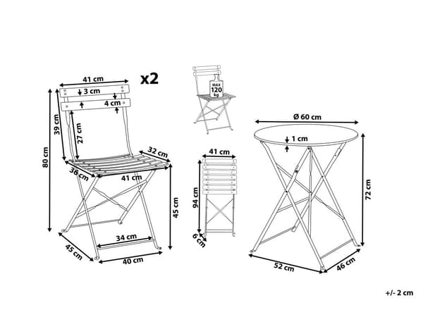 3 Delar Balkongset Grå Metal Bord och 2 Stolar Utomhus