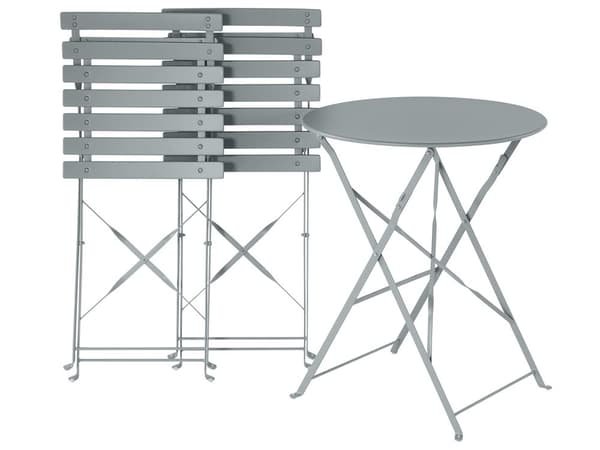 3 Delar Balkongset Grå Metal Bord och 2 Stolar Utomhus