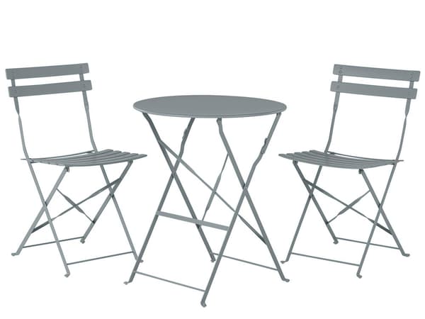 3 Delar Balkongset Grå Metal Bord och 2 Stolar Utomhus