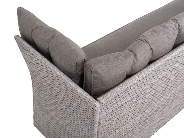 Loungegrupp Grå Konstrotting med Dynor Soffa Bänk Rektangulärt Bord Glas 80 x 145 cm