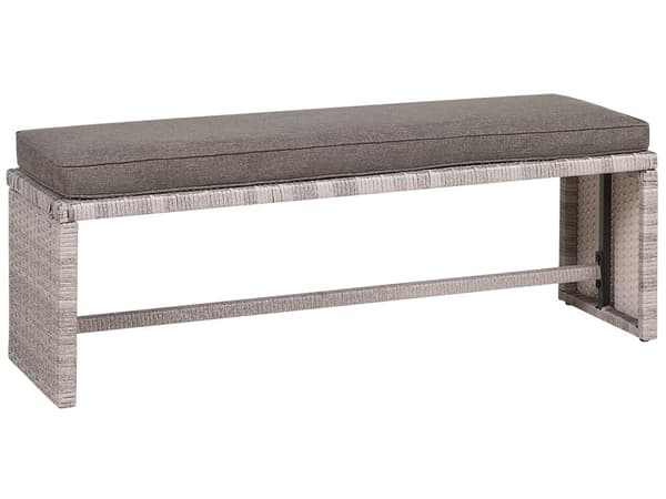 Loungegrupp Grå Konstrotting med Dynor Soffa Bänk Rektangulärt Bord Glas 80 x 145 cm