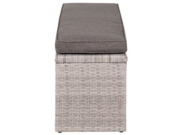 Loungegrupp Grå Konstrotting med Dynor Soffa Bänk Rektangulärt Bord Glas 80 x 145 cm