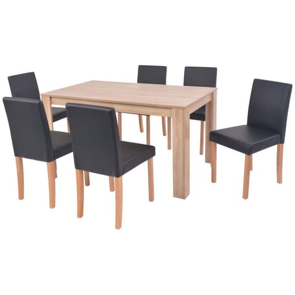 vidaXL Matbord och matstolar 7 delar konstläder ek svart