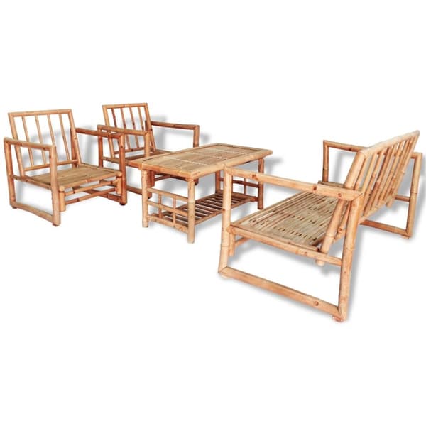 vidaXL Loungegrupp för trädgården med dynor 4 delar bambu