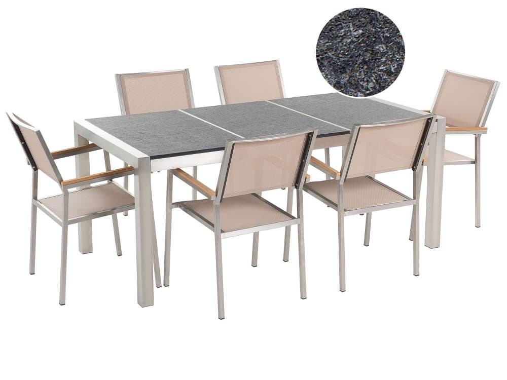 Trädgårdsmöbelset av bord och 6 stolar beige GROSSETO