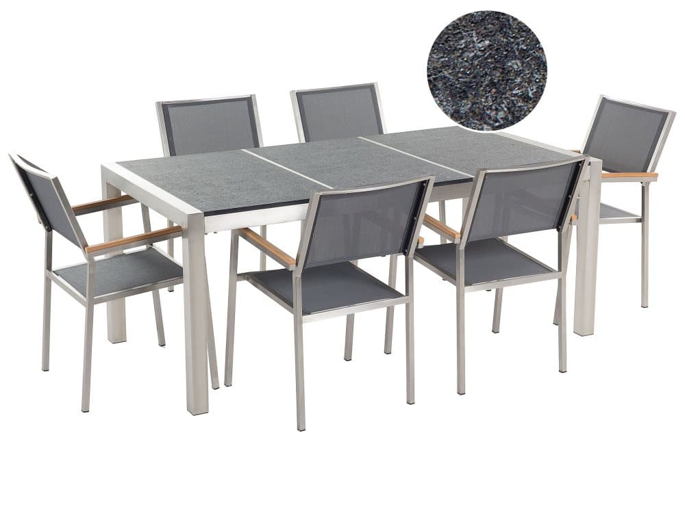 Trädgårdsmöbelset av bord och 6 stolar grå GROSSETO