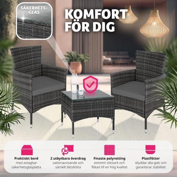Loungeset/Loungegrupp Luzern i konstrotting 2+1 inkl överdrag i 2 färger - grå