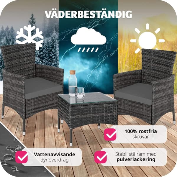 Loungeset/Loungegrupp Luzern i konstrotting 2+1 inkl överdrag i 2 färger - grå