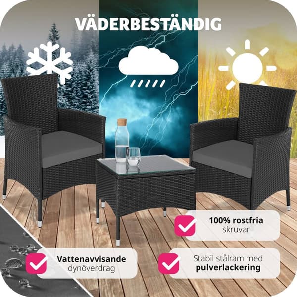 Loungeset/Loungegrupp Luzern i konstrotting 2+1 inkl överdrag i 2 färger - svart