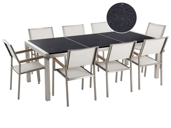 Have Spisebordssæt Hvid med Sort Granitbordplade 8 Sæder 220 x 100 cm