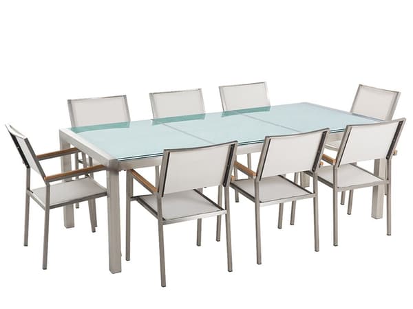 Have Spisebordssæt Hvid med Krakeleret Effekt Glasbordplade 8 Sæder 220 x 100 cm