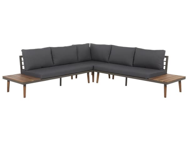 Loungesæt Grå og Mørkt Træ 5 Personers Hjørne Modulær Loungesofa og Sofabord til Terrasse Haven Indretning Tilbehør Minimalistisk