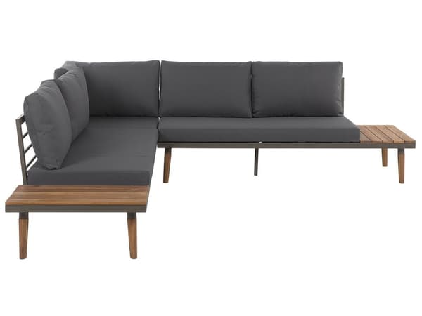 Loungesæt Grå og Mørkt Træ 5 Personers Hjørne Modulær Loungesofa og Sofabord til Terrasse Haven Indretning Tilbehør Minimalistisk