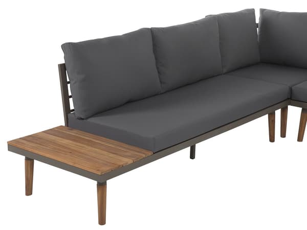 Loungesæt Grå og Mørkt Træ 5 Personers Hjørne Modulær Loungesofa og Sofabord til Terrasse Haven Indretning Tilbehør Minimalistisk