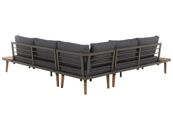 Loungesæt Grå og Mørkt Træ 5 Personers Hjørne Modulær Loungesofa og Sofabord til Terrasse Haven Indretning Tilbehør Minimalistisk
