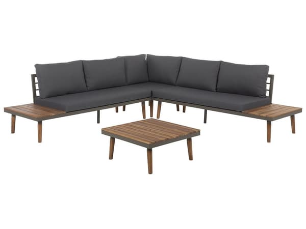 Loungesæt Grå og Mørkt Træ 5 Personers Hjørne Modulær Loungesofa og Sofabord til Terrasse Haven Indretning Tilbehør Minimalistisk