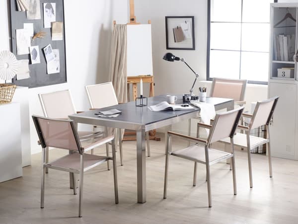 Have Spisestuesæt Beige med Brændt Basalt bordplade 6 Sæder 180 x 90 cm
