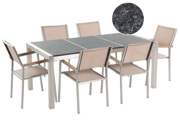 Have Spisestuesæt Beige med Brændt Basalt bordplade 6 Sæder 180 x 90 cm